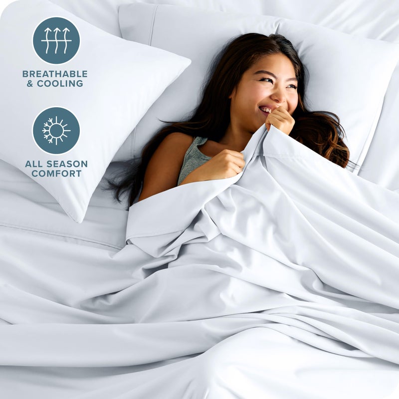 Bare Home Hotel Luxury Full XL Sheet Set  Extra Soft - 6 Piece Set - Deep Pockets - Easy Fit - Cooling & Breathable - Wrinkle  Fade  Stain Resistant - Includes 4 Pillowcases (Full XL  White) - Image 3